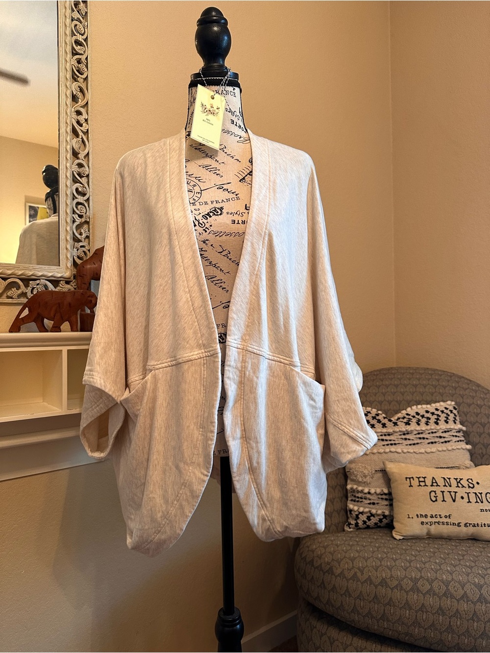 Athleta Light Beige Open Front Draped Cardigan